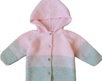 Beginners PDF Knitting Pattern Hooded Jacket Coat Easy Knit Raglan Cardigan Baby Boys Girls 16 - 24" Age 0 - 4 yrs 4ply Fingering BB064