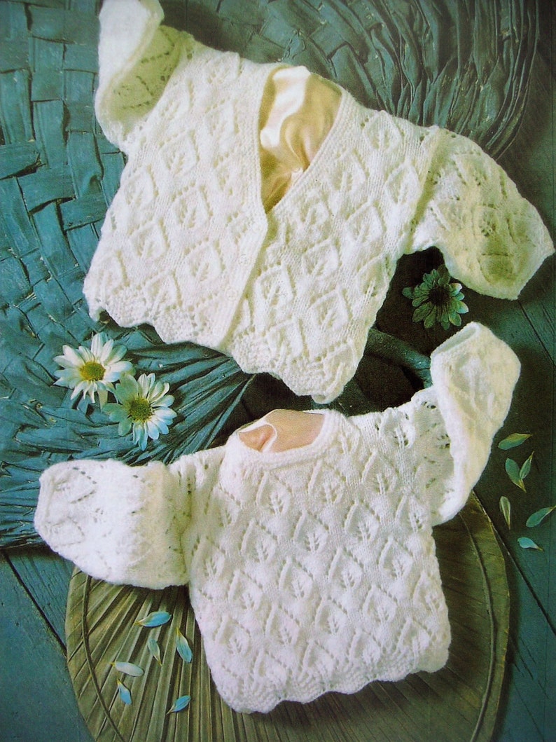 PDF Baby Girls Scalloped Edge Leaf Sweater Jumper Cardigan Knitting Pattern 4 ply 12-24 in Premature 4 years Downloadable vintage 4359