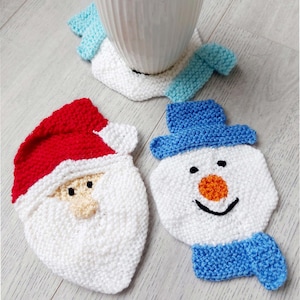 PDF Knitting Pattern Santa & Snowman Christmas Coaster Festive Home Decor 10cm DK 8ply Easy Knit Download