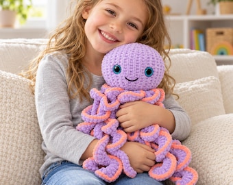 Octopus Toy Knitting Pattern PDF Chenille Chunky 34 cm