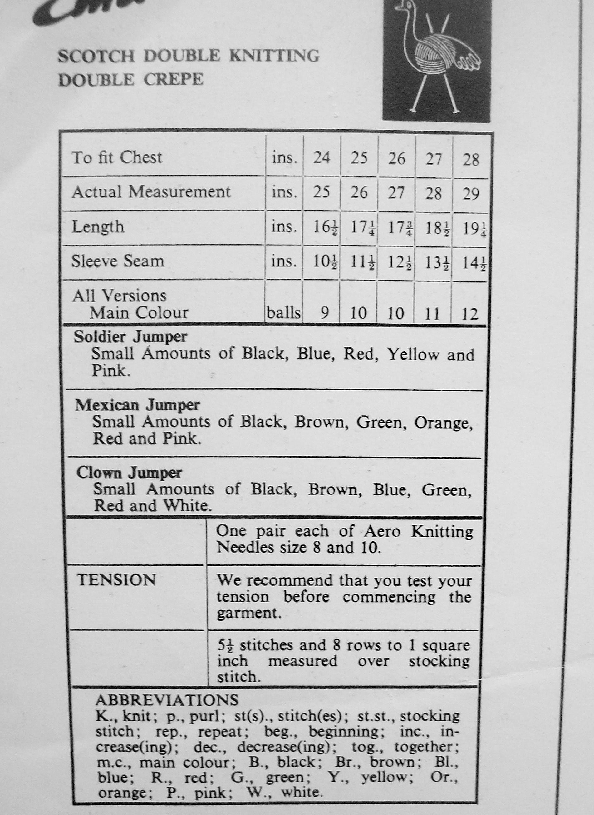 8 ply 2428 38 yrs Vintage No Chart PDF Kings Welsh Guard Soldier Clown Mexican Intarsia Motif
