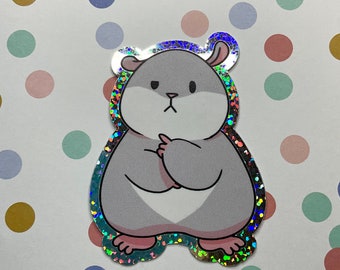 Tam the Tiny Hamster, thinking face, holographic sticker