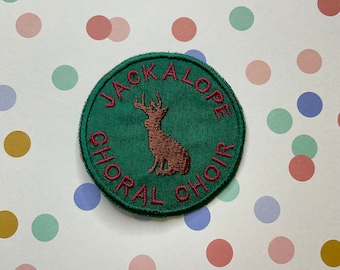 Embroidered cryptid  iron on patch: Jackalope Choral Choir.