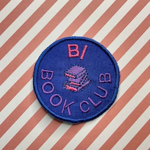 Embroidered pride iron on/sew on patch: Bi book club.