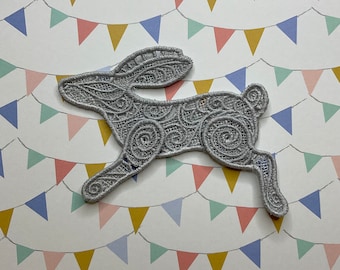 Running Hare lacework brooch: Light gray