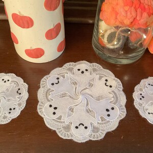 Spooky cute ghost doily, tea for two set.