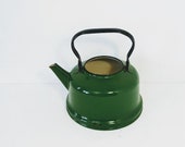 Vintage Enamel kettle, boiler, teakettle, Green, Kitchen Decor, Kitchenware, 1970s