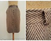 vintage 1960s Classic Wool skirt - Winter Tweed skirt, brown beige wool midi skirt,pencil skirt