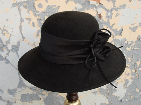 Vintage Fedora Hat, Wool Felt Hat, Lady black hat