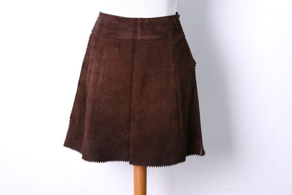 vintage 1960s1970s mini suede skirt - hand sewn s