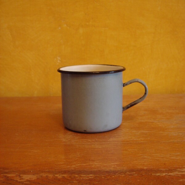 Vintage enamel mug with a handle,Blue Black stripe, Vintage Enamelware, Rustic Mugs, 0.75 l, Soviet vintage, 1960s