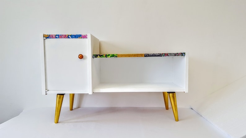 patchwork handmade Mid-Century Modern Media Console Record Cabinet vintage credenza 60s