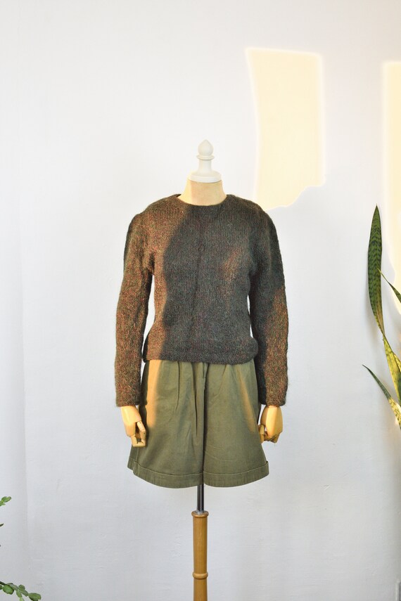 Vintage Mohair Army Green Sweater 70s hand-knitted