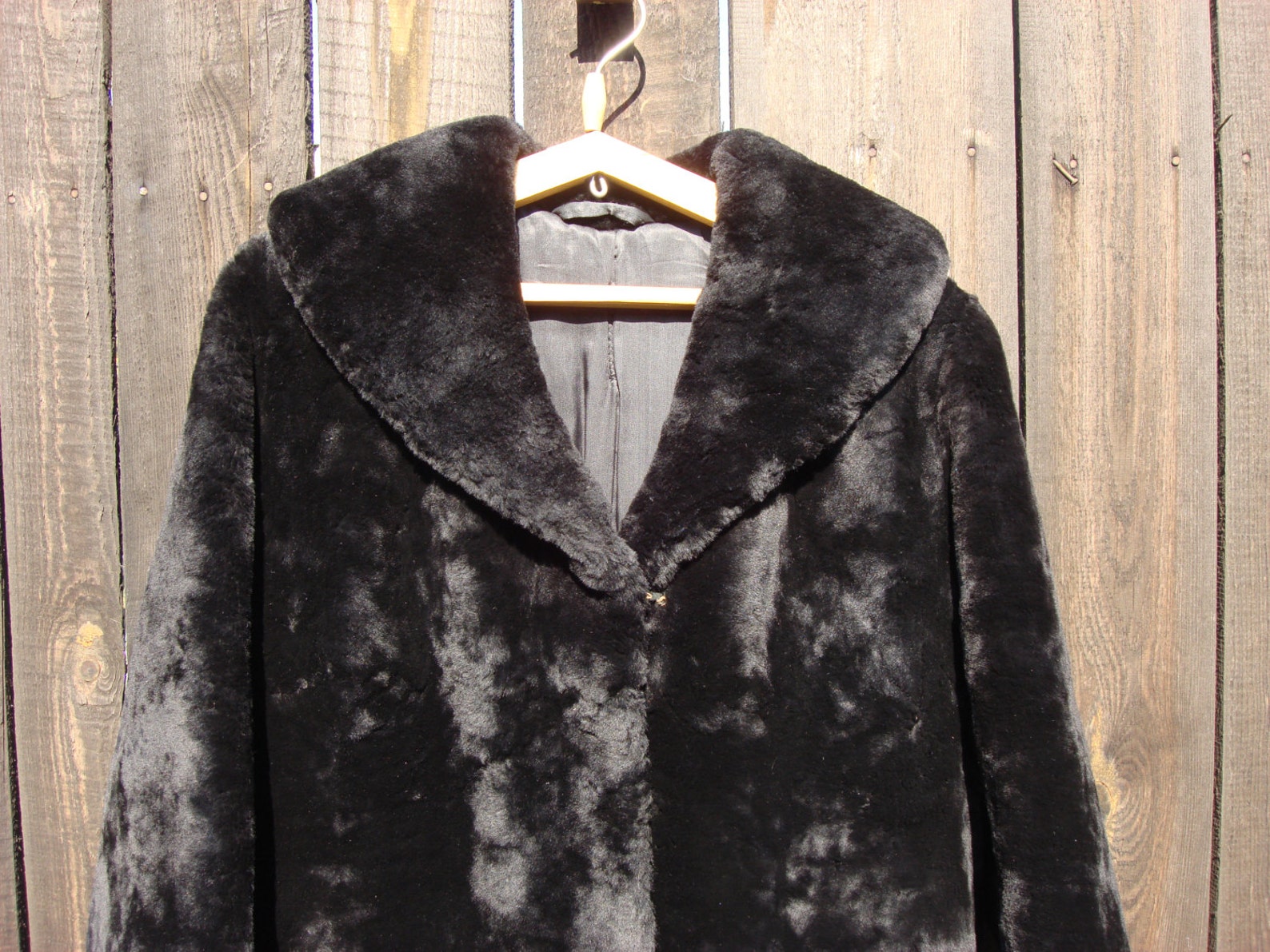 Vintage 1950s Black Coat Real Mouton Fur /vintage 50s | Etsy