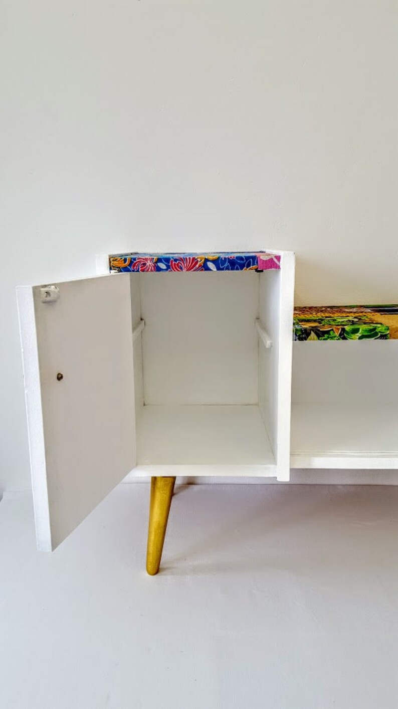 patchwork handmade Mid-Century Modern Media Console Record Cabinet vintage credenza 60s