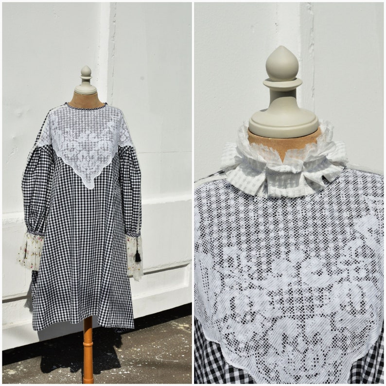 Cotton dress Crochet boho chic modern folk bohemian dress handmade dress Size M L