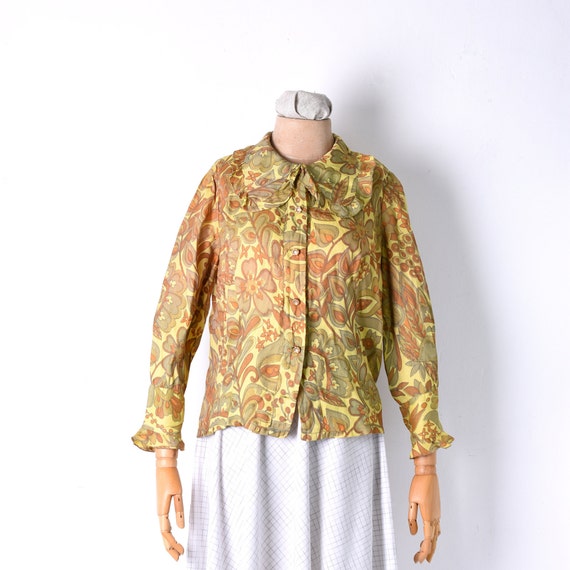 Vintage 1970s Silk Blouse : vintage floral blouse