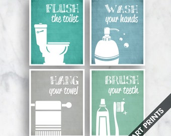 Funny Bathroom Prints - Art Print (Featured in Brushed Steel Color K, P, Y and U) Instructional Bathroom Signs