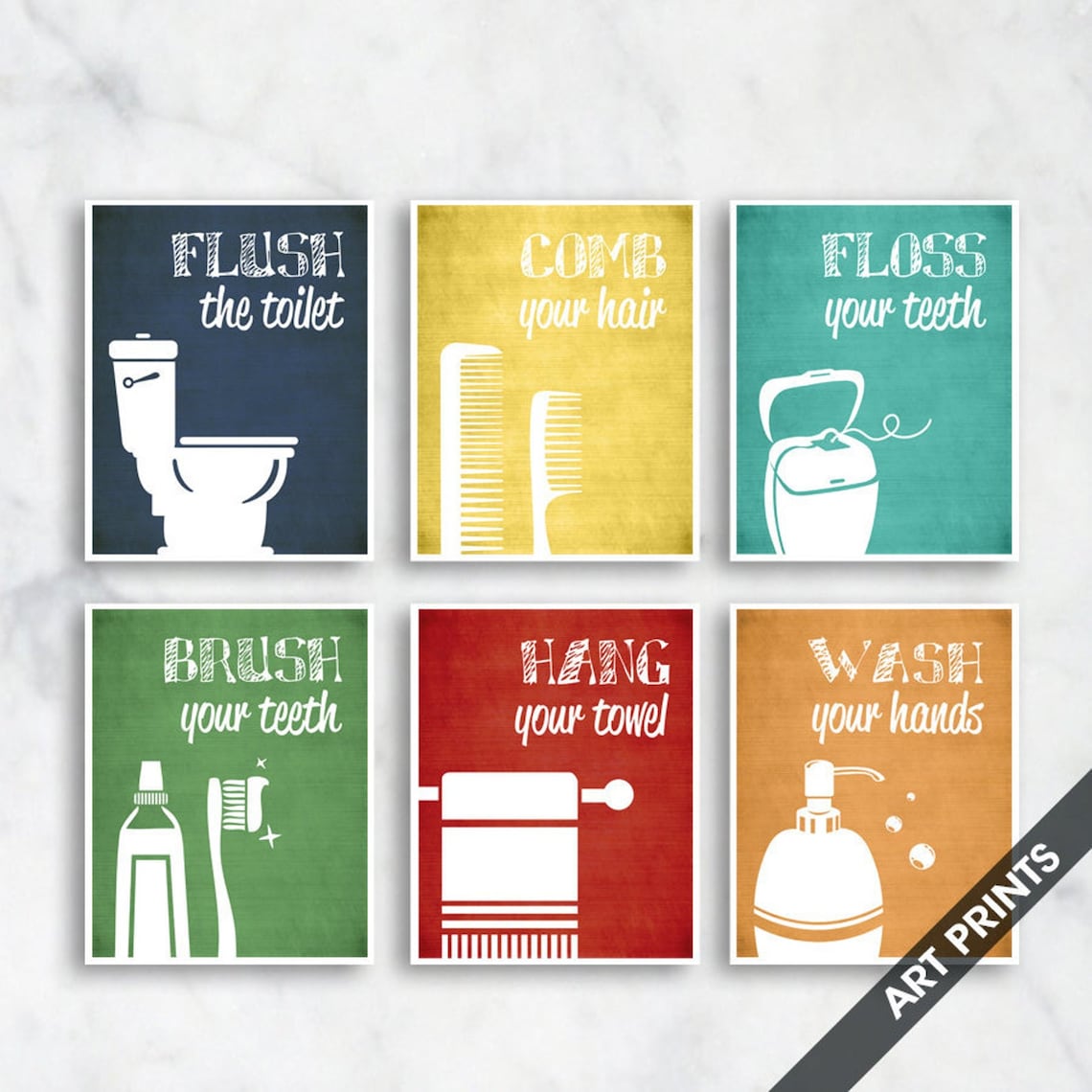 Funny Bathroom Prints Set of 6 Art Print featured in Etsy
