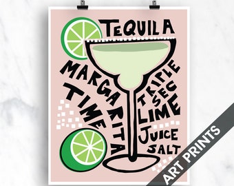 Margarita Art Print Bar Wall Art Unframed (Color Boho Pink) Tequila Art Cocktail Art Poster Margarita Gift Bartender Gift Cocktail Wall Art