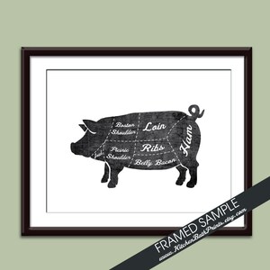 PORK Butcher Diagram Series Art Print Featured in Vintage Chalkboard and White Customizable Kitchen Prints image 1