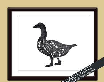 DUCK (Butcher Diagram Series) - 8x10 Art Print (Featured in Vintage Chalkboard and White) Customizable Kitchen Prints