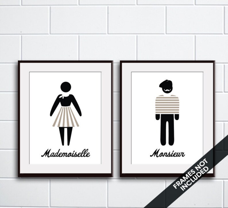 Mademoiselle and Monsieur Bathroom Prints series B Set of Etsy