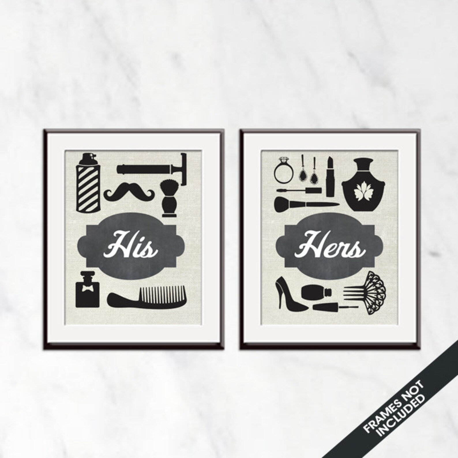 His and Hers Bathroom Prints Set of 2 Art Print featured in A Black
