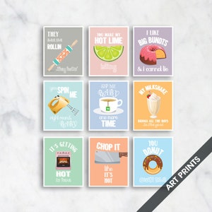 Funny Kitchen Song Series - Set of 9 Art Unframed Prints (Featured in Colors Assorted Neo-Pastel Colors) Kitchen Art