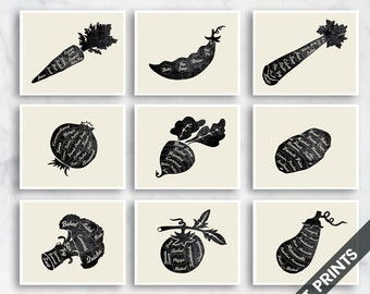 Vegetable Butcher Diagrams -Set of 9 Art Prints (Featured in Vintage Chalkboard with Cream) Customizable Kitchen Vegan Vegetarian Gift Ideas