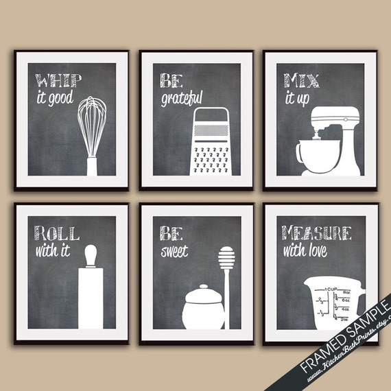 Funny Kitchen Art Print Set whisk, Grater, Mixer, Rolling Pin