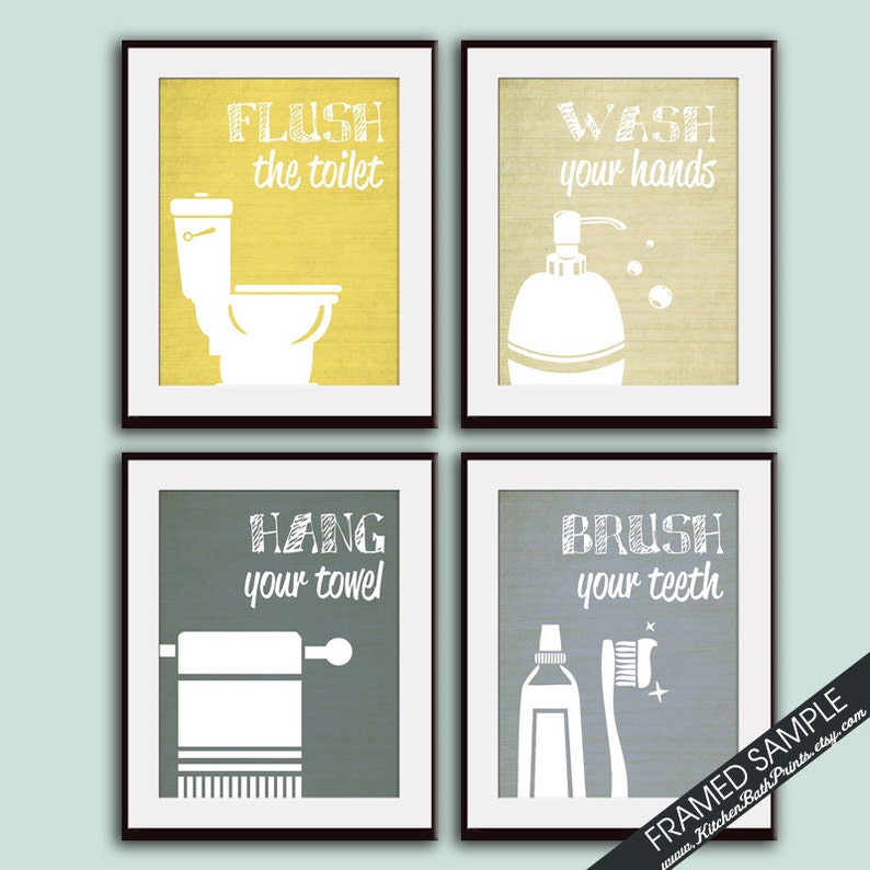 Funny Bathroom Prints Set of 4 Art Print featured in Etsy