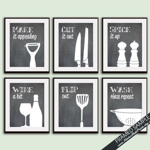 Funny Kitchen Art Print Set measuring Cup, Grater, Mixer, Rolling