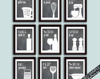 Funny Kitchen Art Print Set (Set of - 9 Art Prints) (Featured on Blackboard) Funny and Modern Kitchen quotes