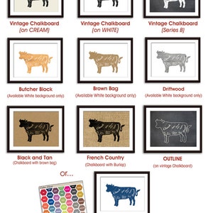 Butcher Diagram Series Collection Series B Set of 9 Art Prints Featured Vintage Chalkboard Kitchen Prints zdjęcie 3