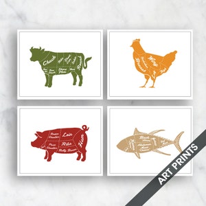 Beef, Chicken, Pork and Fish (butcher Diagram Series) - Set of 4 - Art ...