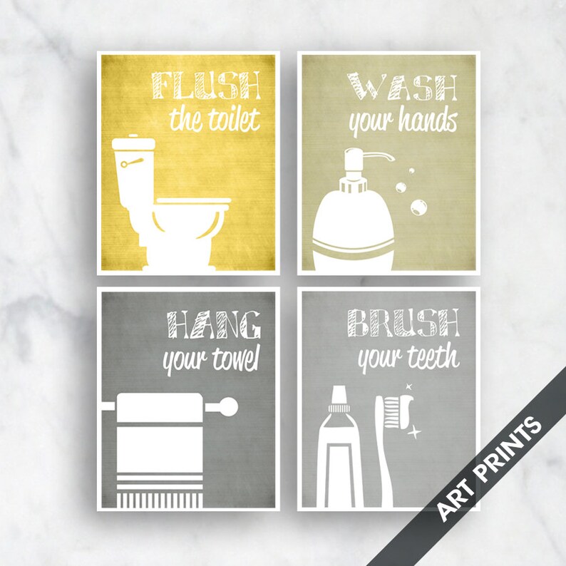Funny Bathroom Prints Set of 4 Art Print featured in Etsy