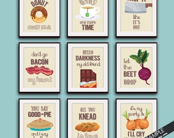 Funny Kitchen Sign Music Lyric Print Set of 9 Wall Art Prints Unframed (Color 29) Funny Kitchen Art Funny Kitchen Wall Decor Gifts for Bride