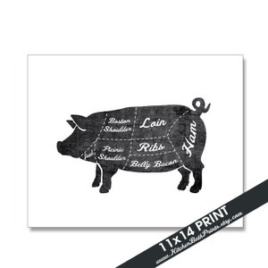 PORK Butcher Diagram Series Art Print Featured in Vintage Chalkboard and White Customizable Kitchen Prints image 2