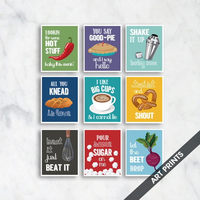 Funny Kitchen Song Series  Set of 9 Art Unframed Prints image 1
