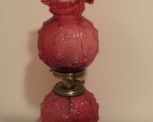 Vintage Fenton Cranberry Color Cabbage Rose Pattern Gone with the Wind GWTW Hurricane Lamp Perfect Working Condition No Damage