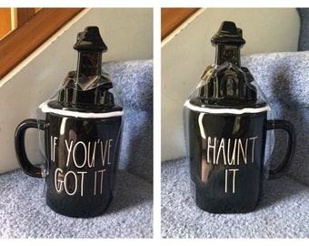 Rae Dunn If You've Got It, Haunt It Halloween Haunted House Topped Mug No Damage Never Used