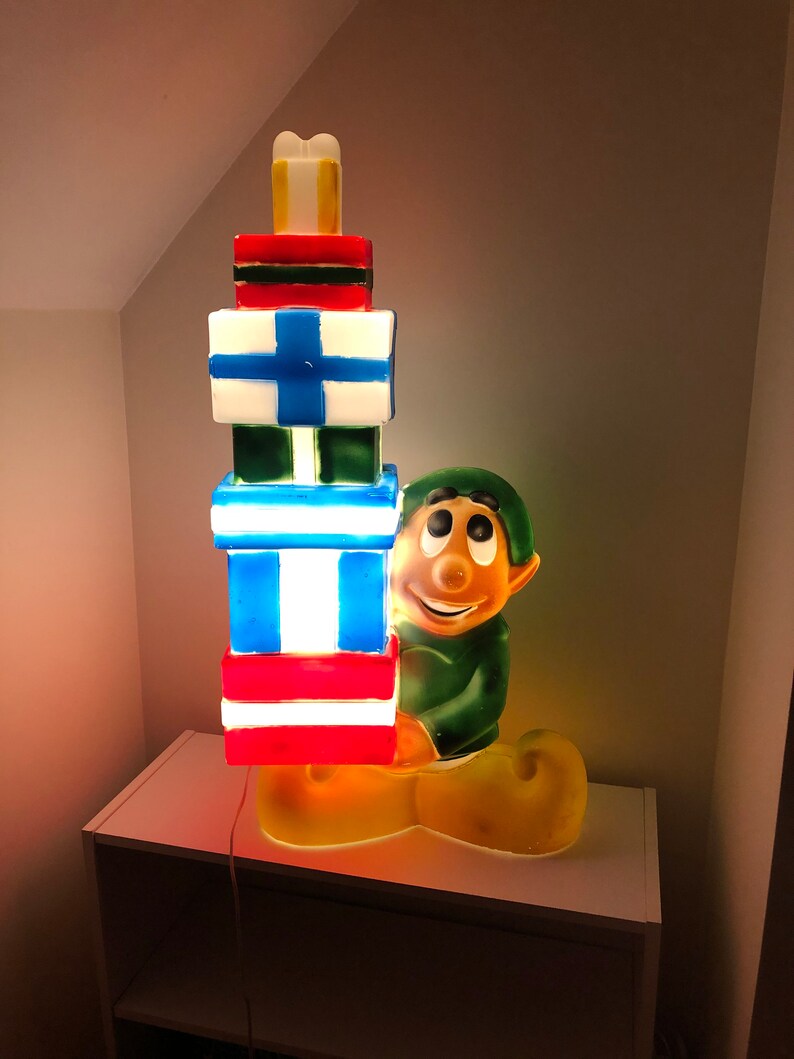 Vintage Christmas Elf Blow Mold w/ Presents Comes w/ Light Etsy