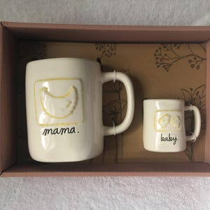 Rae Dunn New Mama (Bird) & Baby (Chick) Mug Gift Set Mother&#39;s Day Gift No Damage Never Used