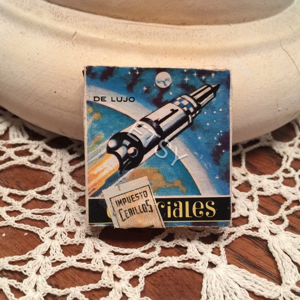 Vintage 1960's Mexico Rocket Ship Space Age Satellite Sealed Boxed Matches Unused Great Graphics Vivid Colors