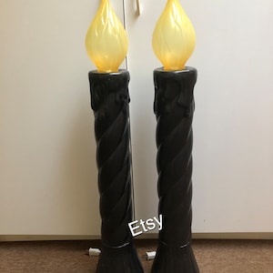 Vintage Halloween Blow Mold Candles: Black Rope Twist Design, 36&quot; Tall
