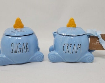 Rae Dunn New Disney Cinderella Pumpkin Coach Cream and Sugar No Damage Never Used