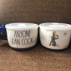 Rae Dunn New Ratatouille Disney Anyone Can Cook Ceramic Soup or Chili Bowl w/ Plastic Lid w/ Vent Hole No Damage Never Used