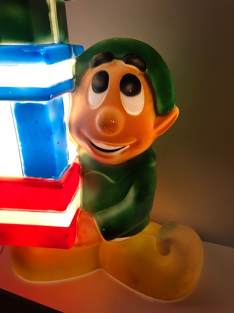 Vintage Christmas Elf Blow Mold w/ Presents Comes w/ Light Etsy