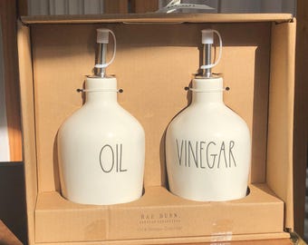 Rae Dunn New Oil & Vinegar Jar Set in Gift Box No Damage Never Used